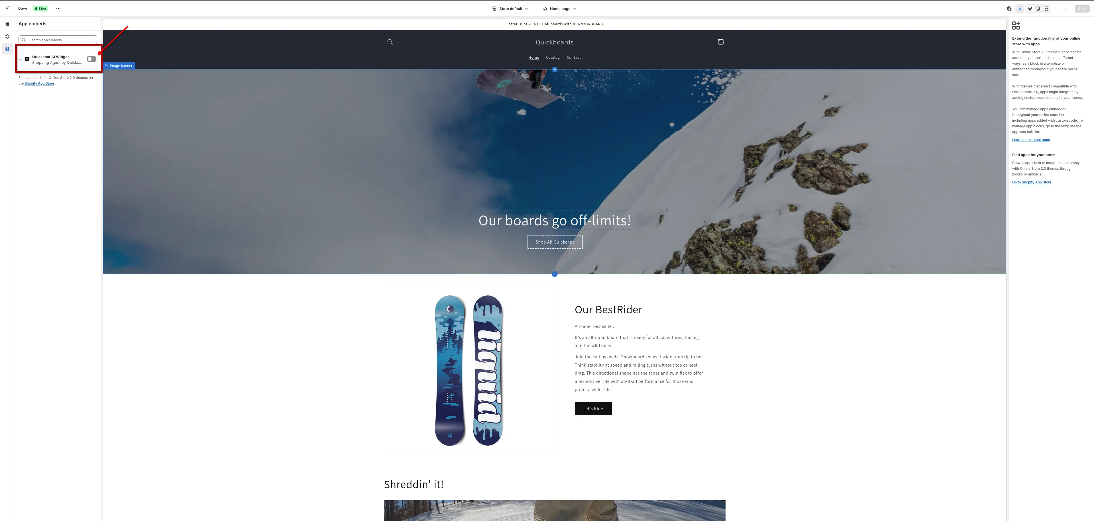Capture d'écran : Activer Quickchat AI dans l'Éditeur de Thème