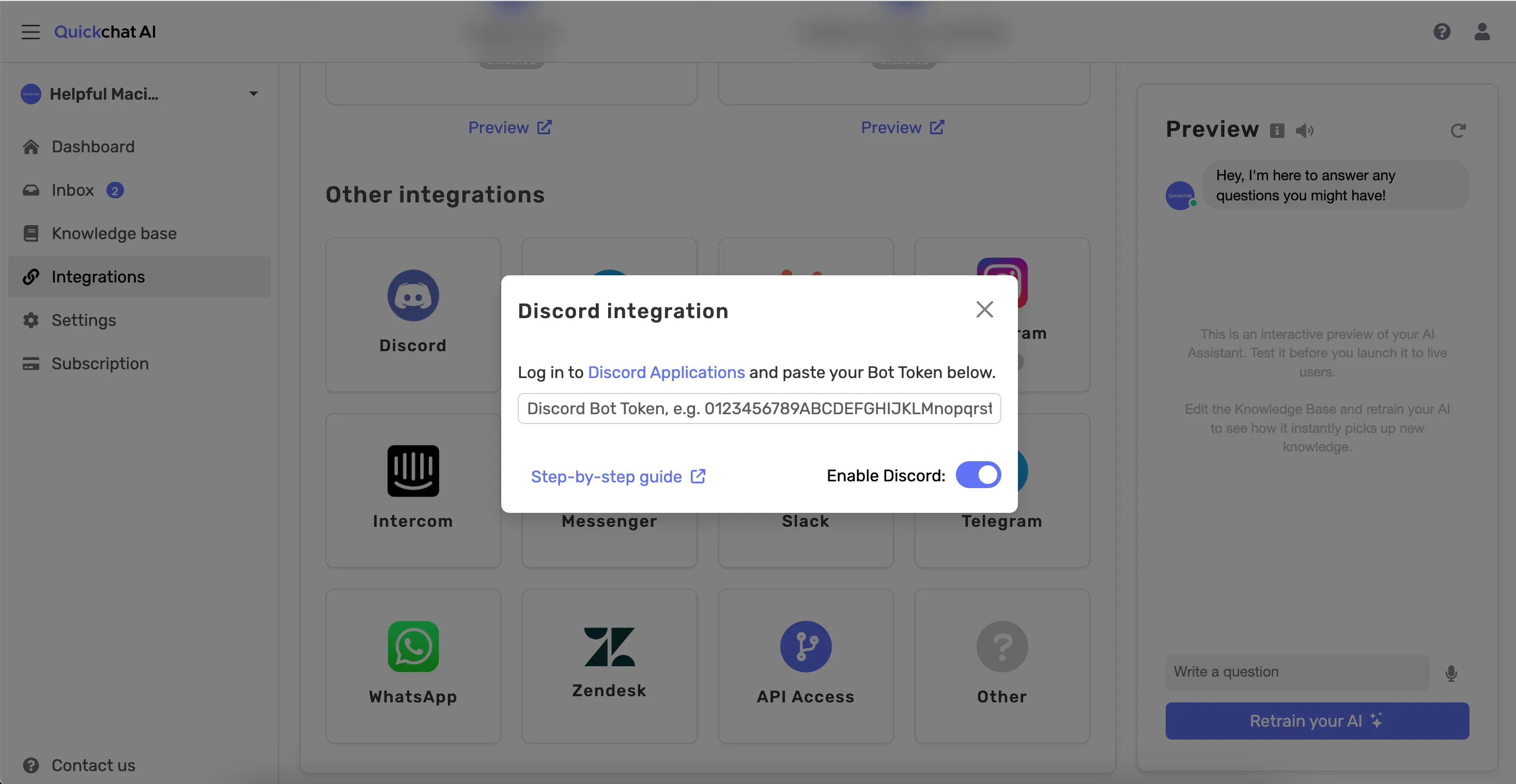 Quickchat AI Interface