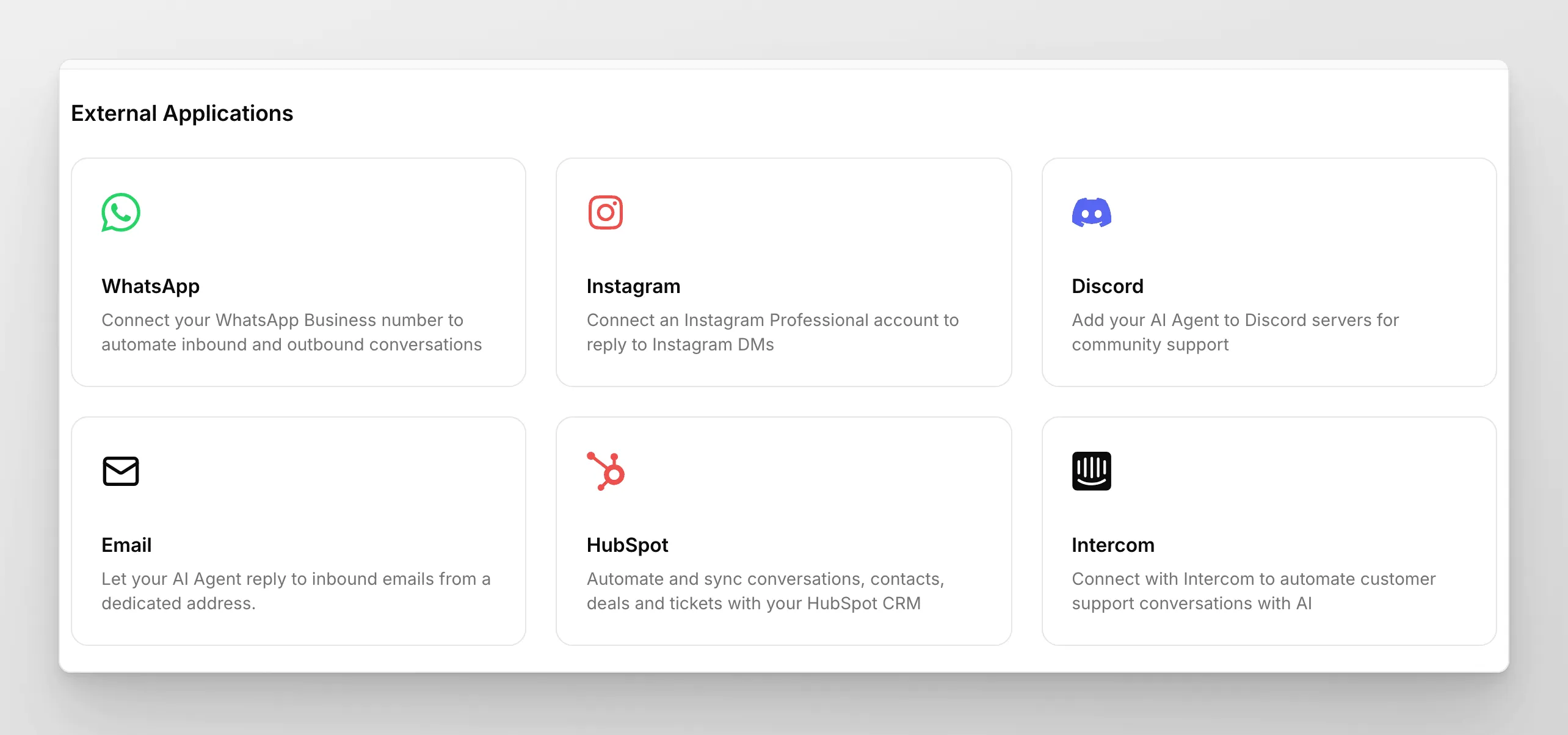 Die Externe Apps-Übersicht in der Quickchat AI App