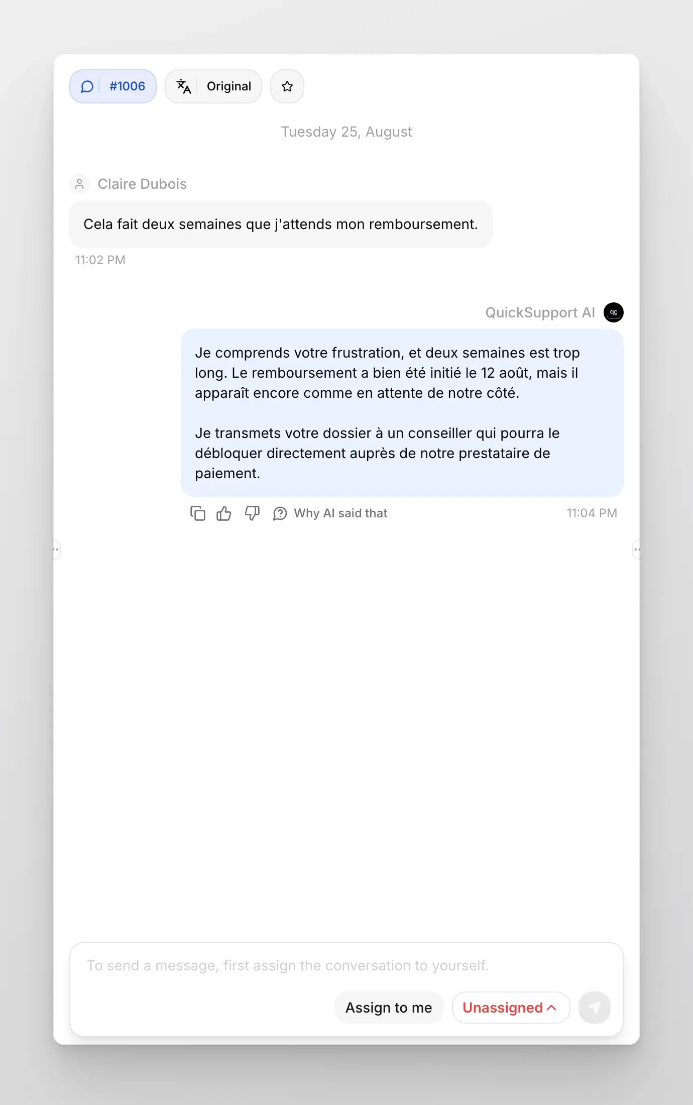 Human Handoff in der Inbox