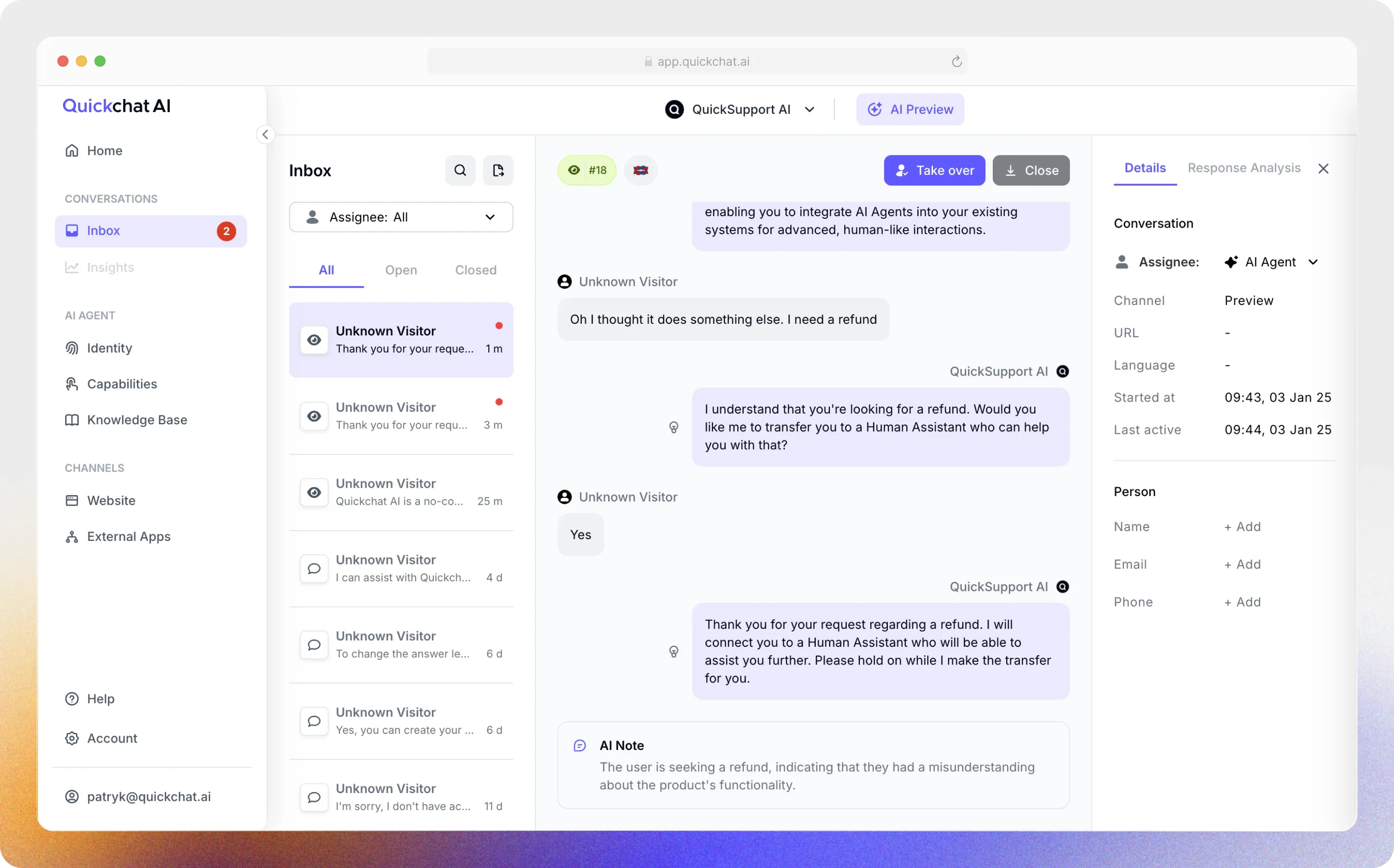Quickchat AI Interface
