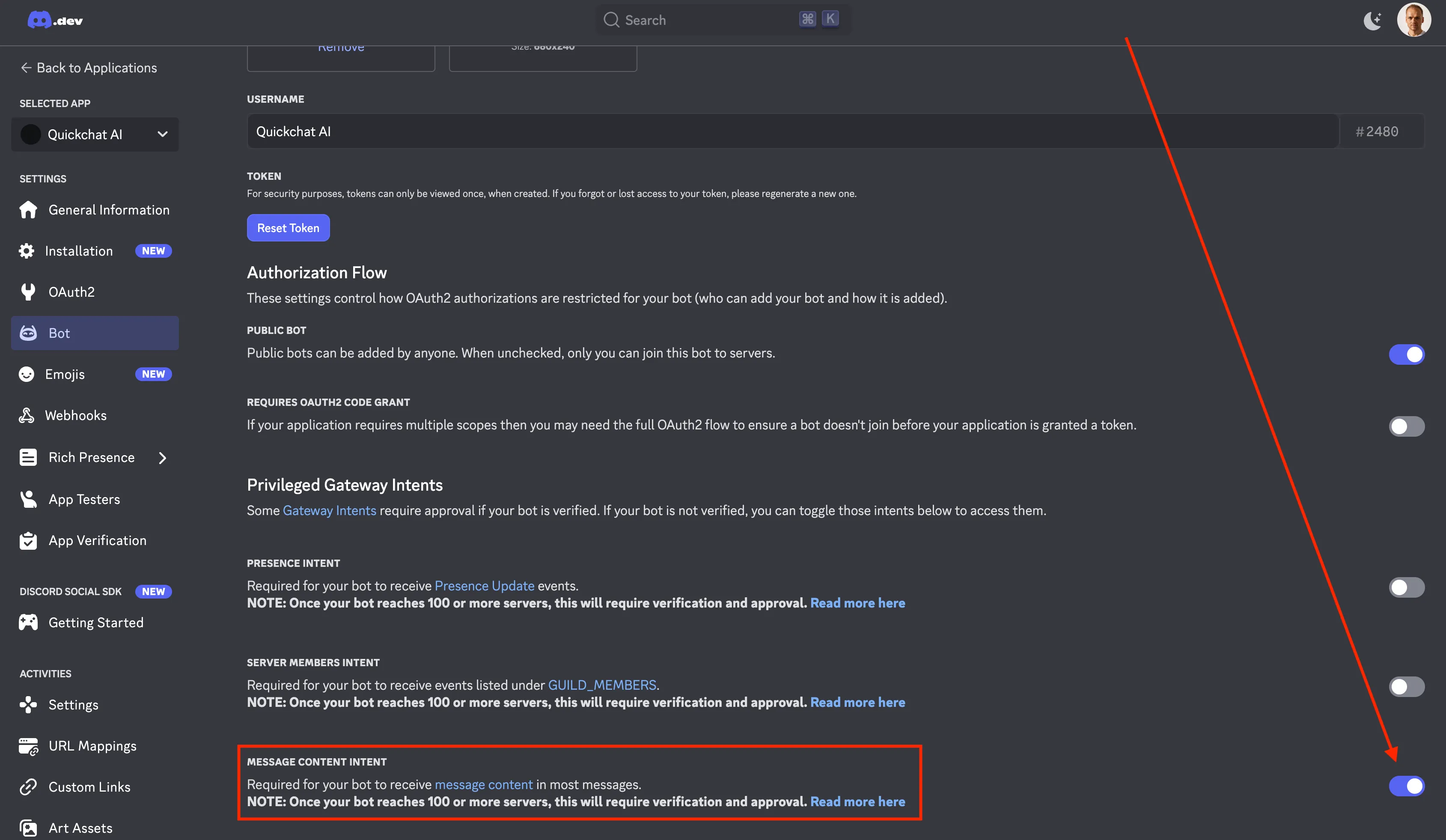 Interface Quickchat AI