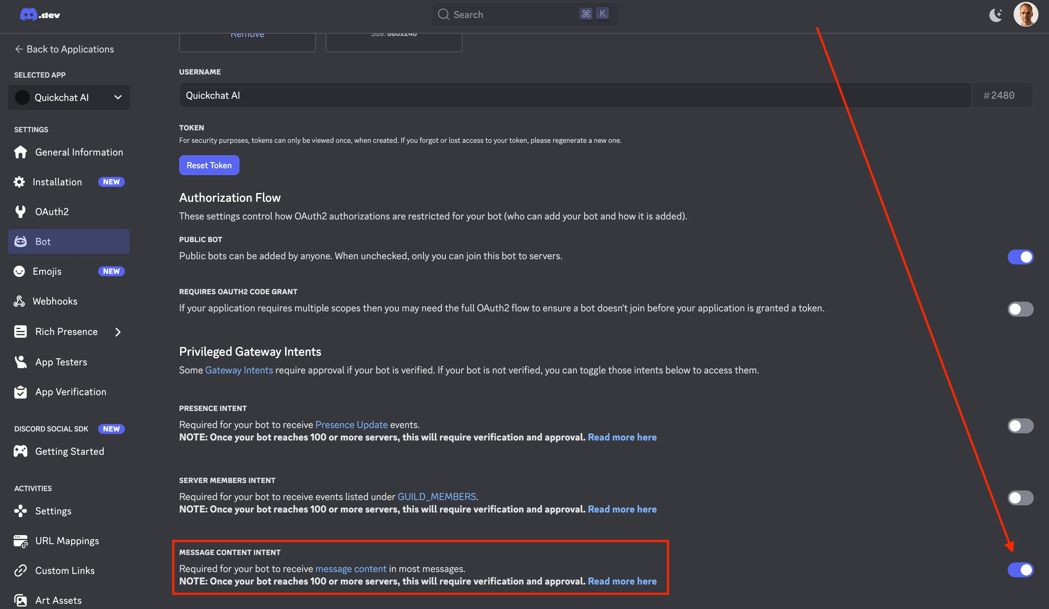 Interface Quickchat AI