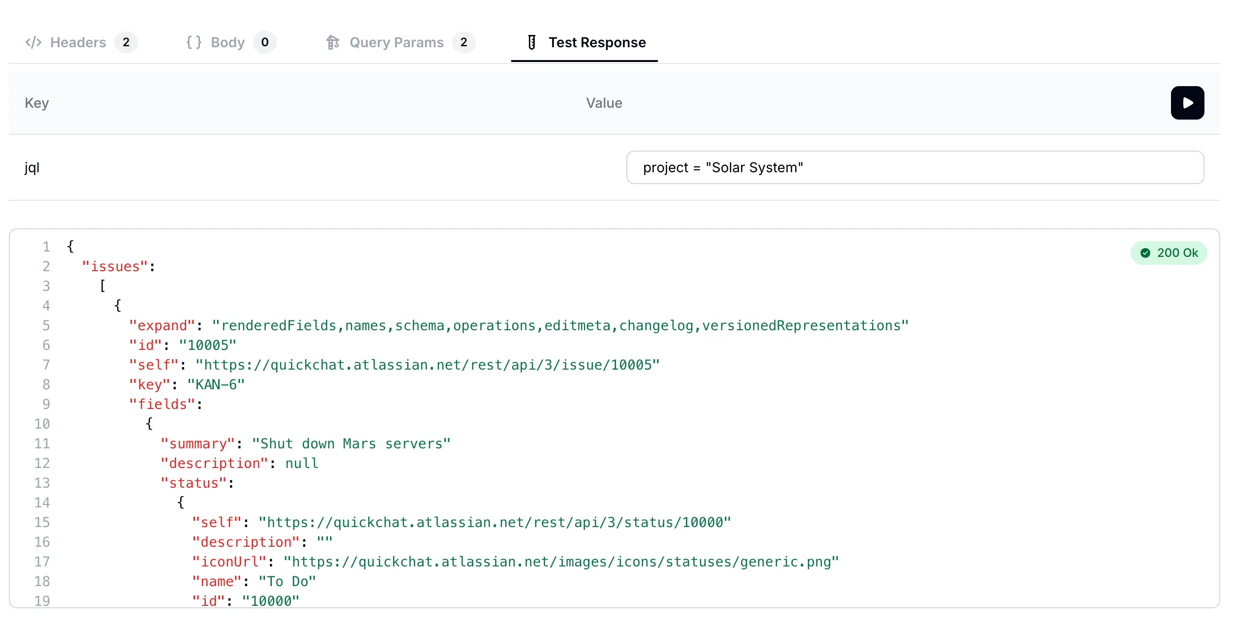 Réponse de l’endpoint API