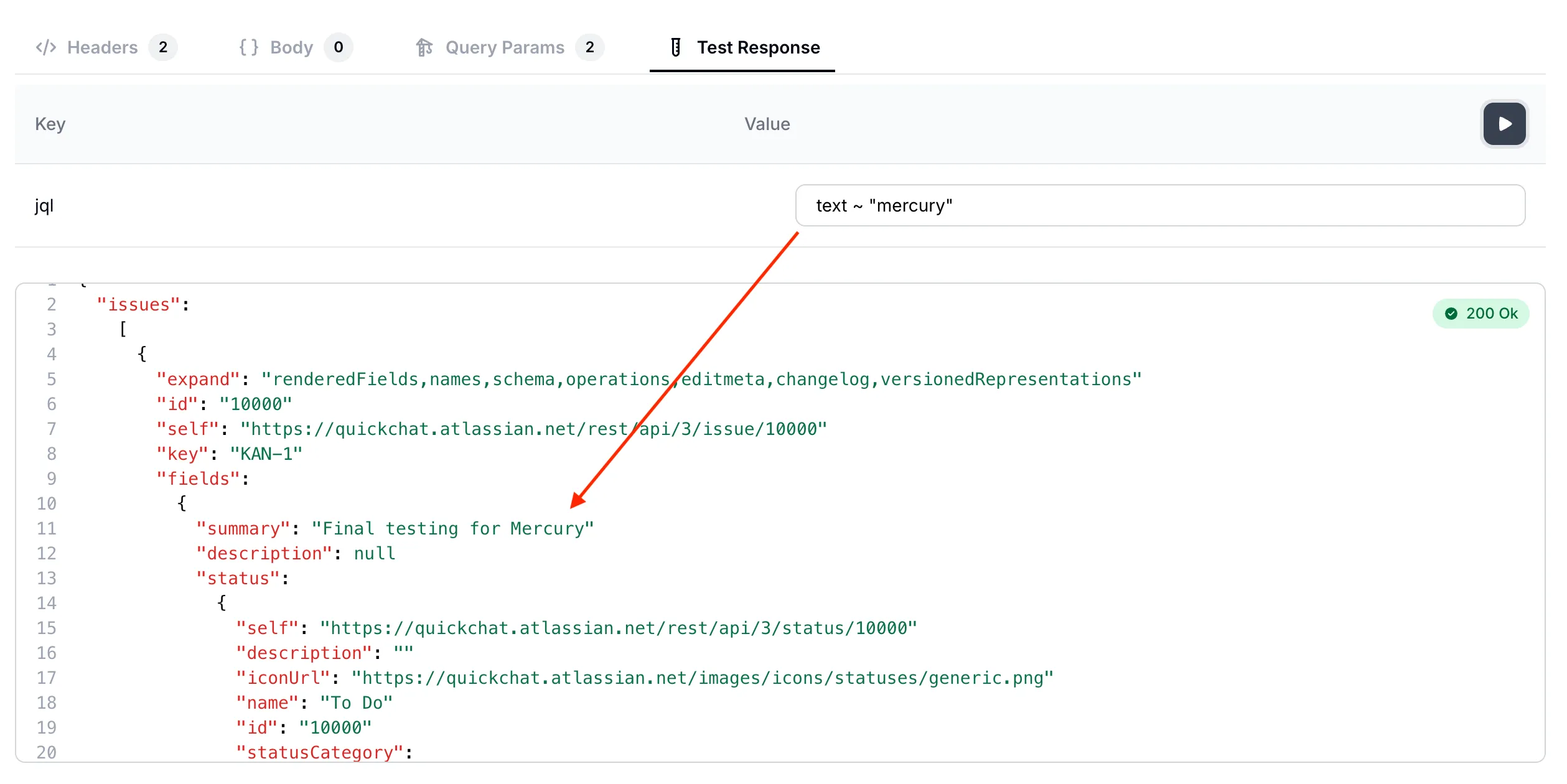 Réponse de l’endpoint API