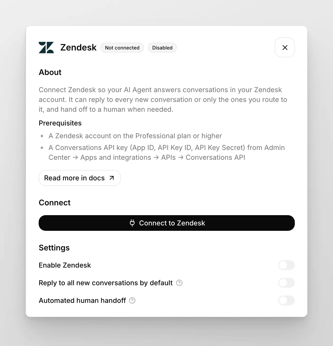 Das Zendesk-Panel in Externe Apps